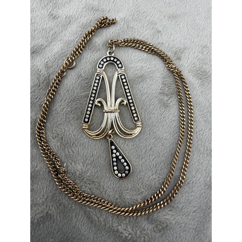 Vintage Sarah Coventry Necklace Polonaise 1975 Gold Tone Rhinestone 26"
